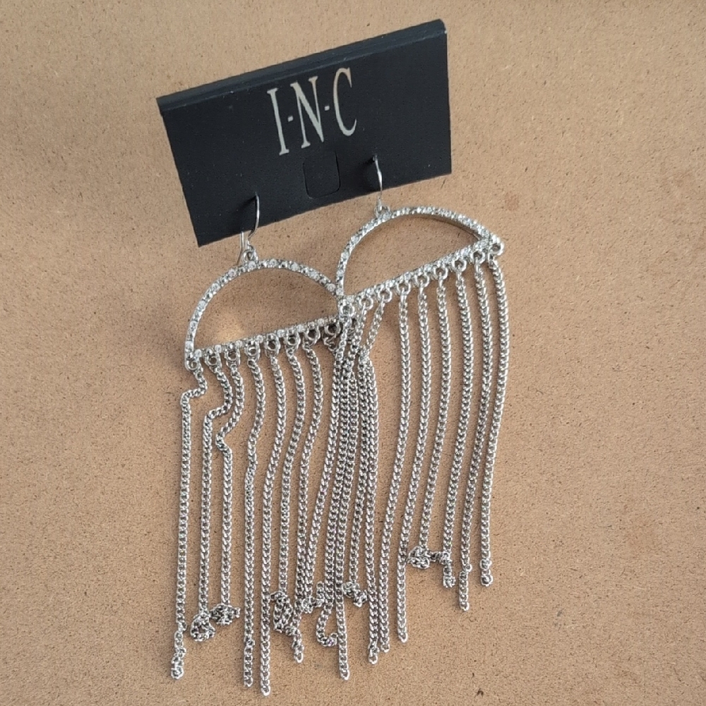 INC International Concepts Silver Chain Fringe Statement Earrings